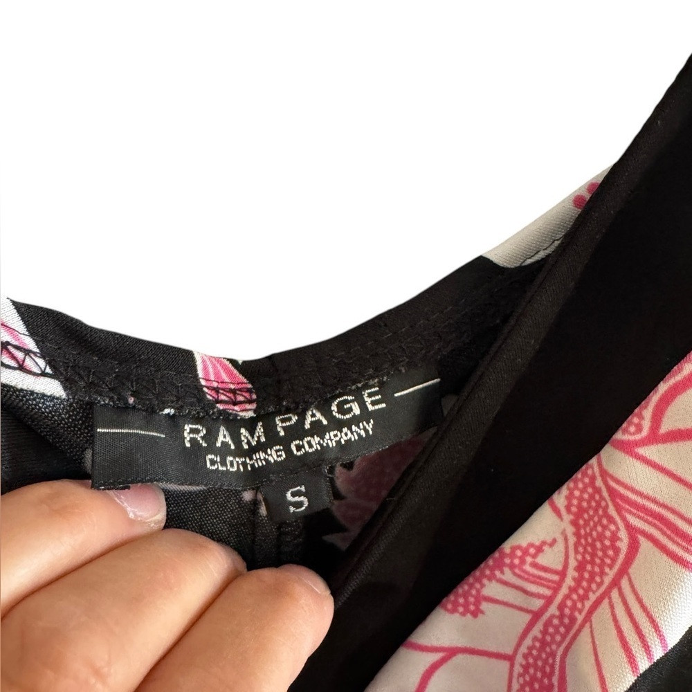 Vintage Rampage Pink Black Floral Mini Dress Stretch Strappy Y2K 90’s - Picture 8 of 13